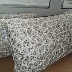 Artis Decorative Pillow - Cream and Silver Beaded Design